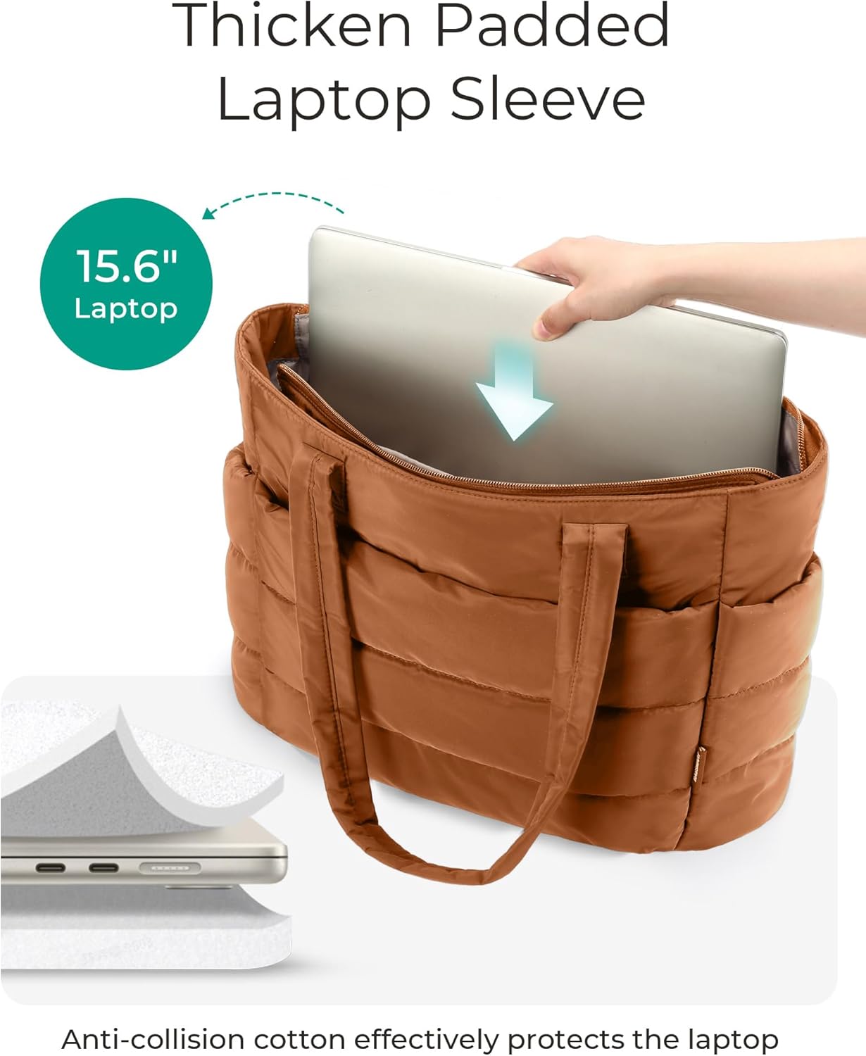 Women's Quilted Tote Bag Lightweight Puffy Shoulder Bag with Compartments