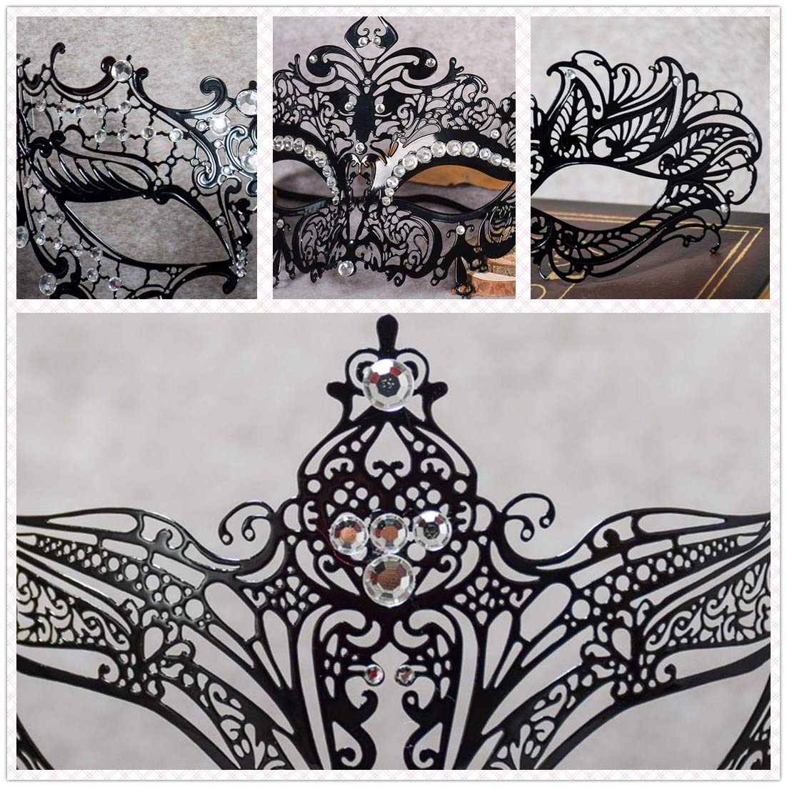 Rhinestone Metal Masquerade Mask for Women - Venetian Party Mask - Elegant Prom Ball Costume Accessory