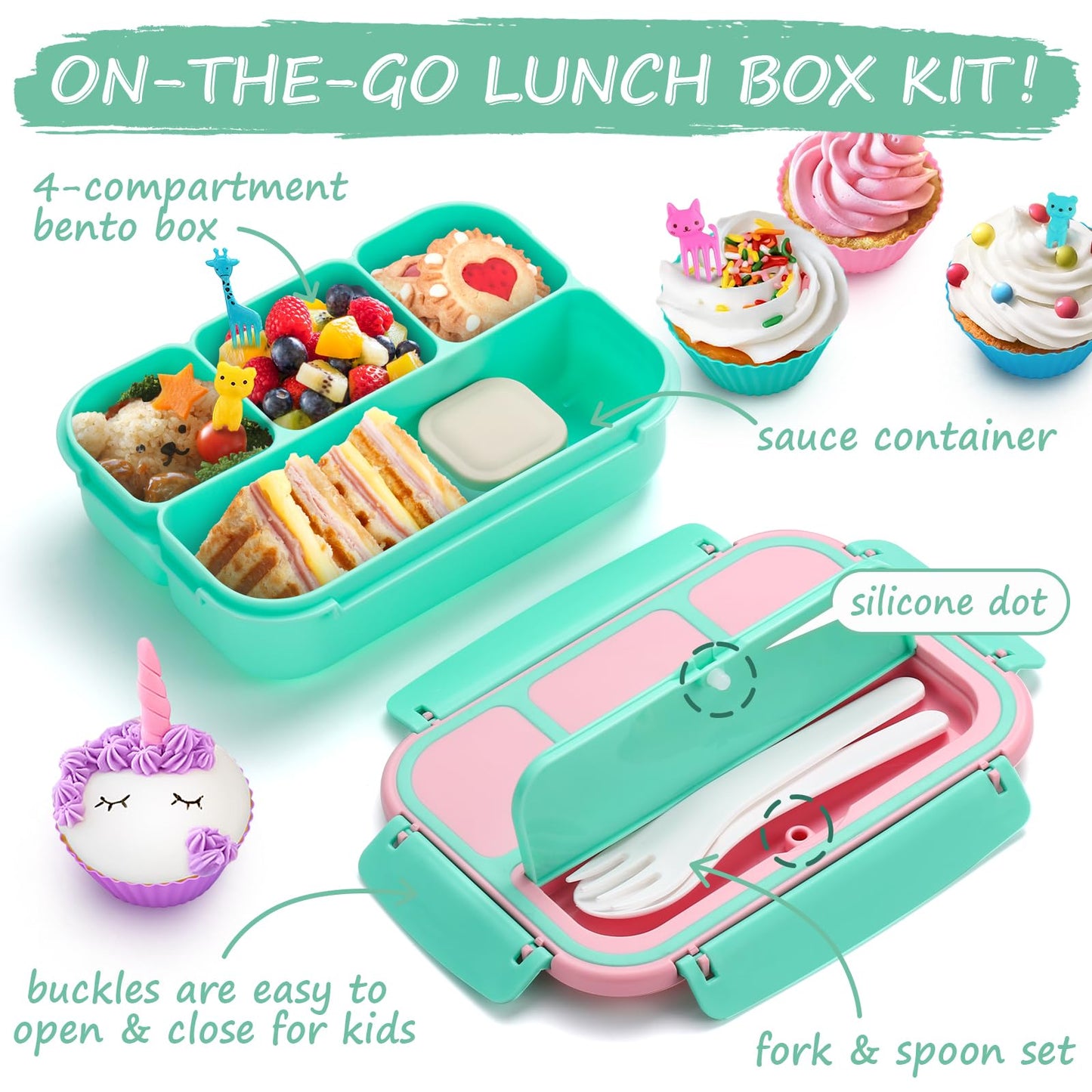 Bento Lunch Box for Kids - 4 Compartment Leak-Proof School Lunch Container with Utensils Purple