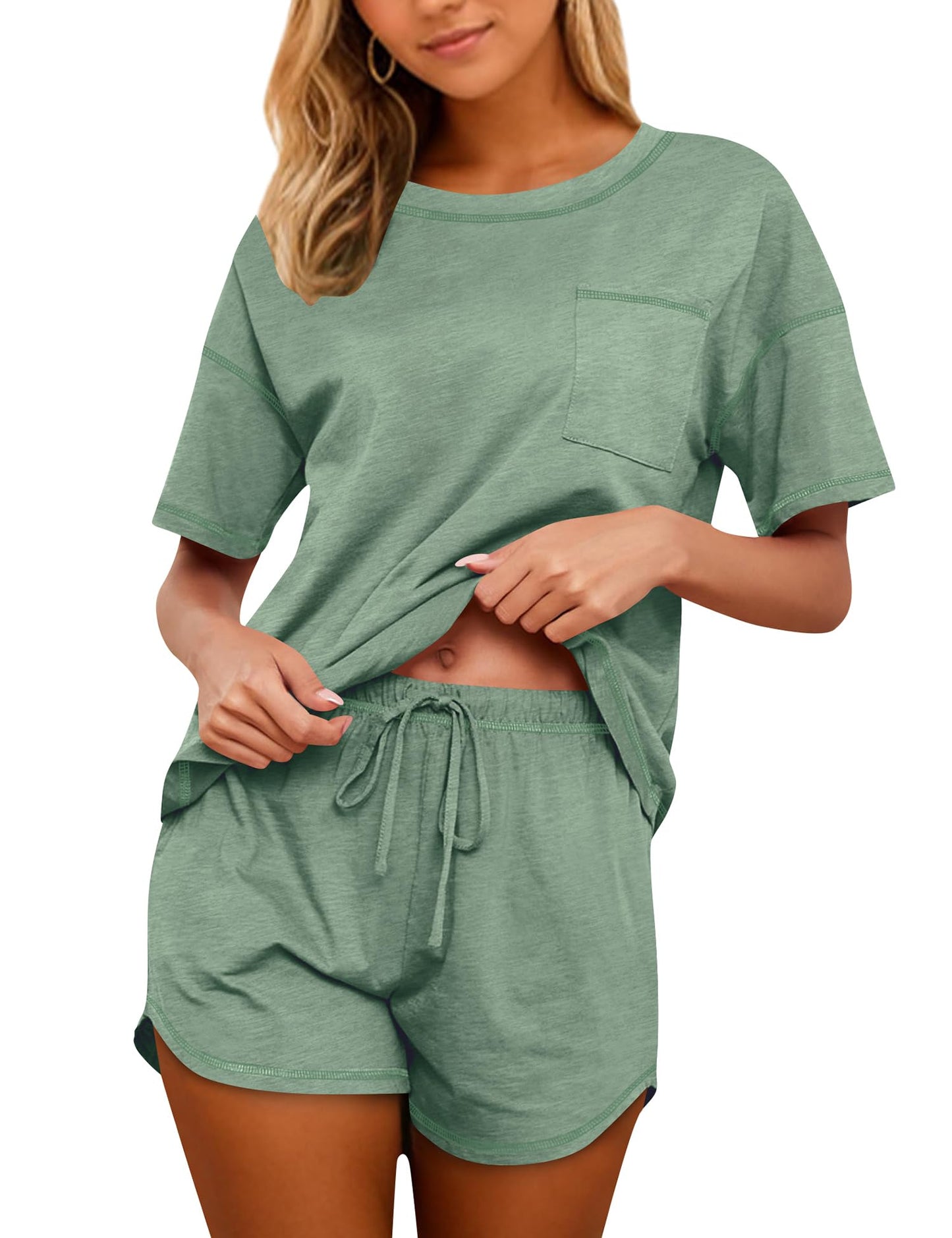 Women's Cotton Pajama Set - Short Sleeve Top and Shorts Sleepwear Lounge Set