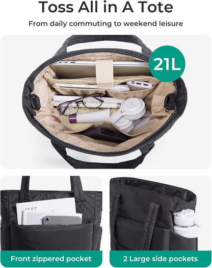 Women's Quilted Tote Bag Lightweight Puffy Shoulder Bag with Compartments