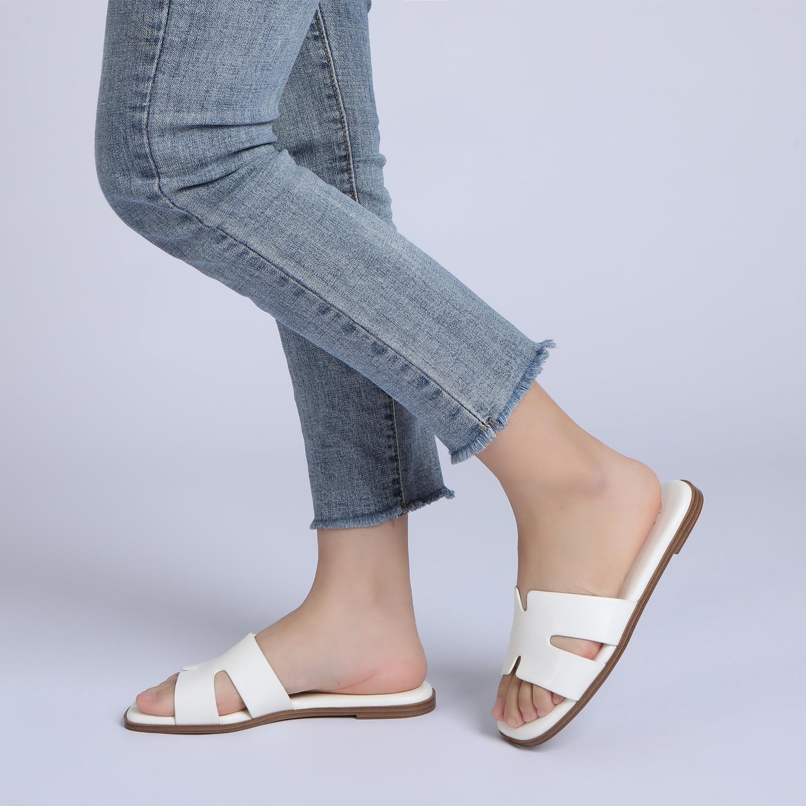 Women's Dressy Flat Sandals - Comfortable Slip On Leather Slide Sandals