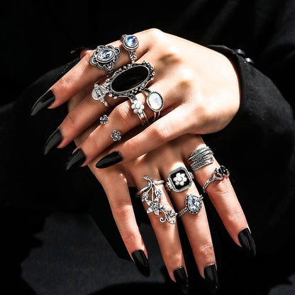 Vintage Silver Knuckle Rings Set 42 Pieces Adjustable Gothic Stackable Rings