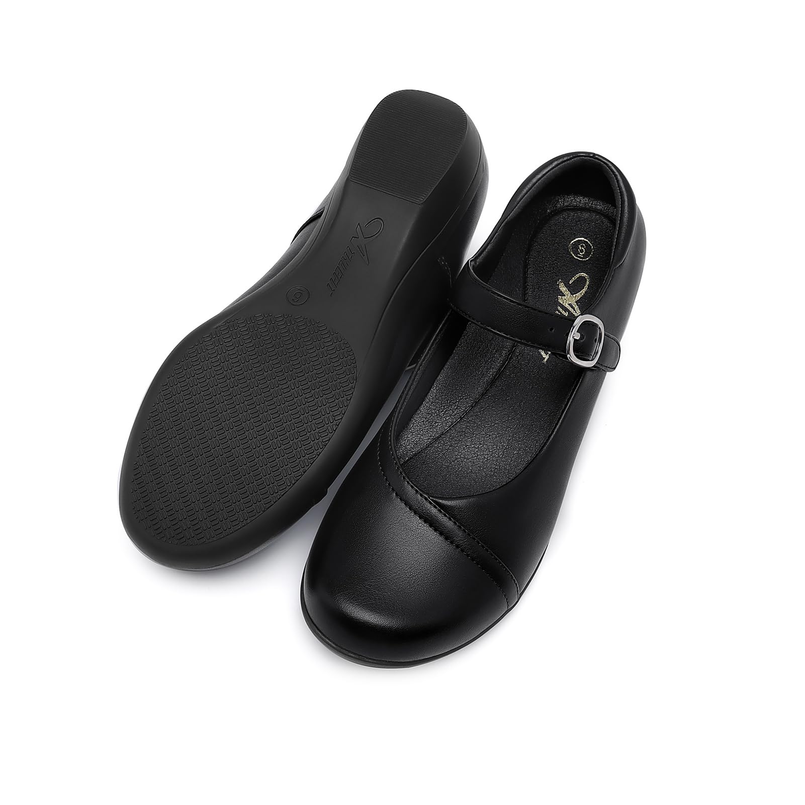 Mary Jane Flats for Women - Comfortable Round Toe Ballet Flats with Buckle Strap Work Shoes