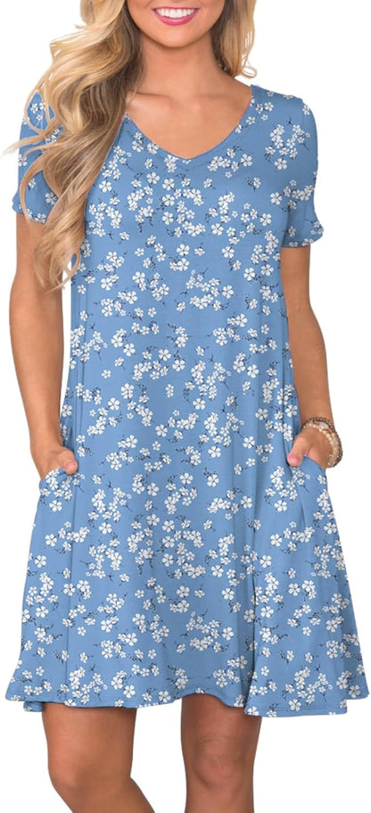 Women's Casual T-Shirt Dress Short Sleeve Summer Swing Dress with Pockets