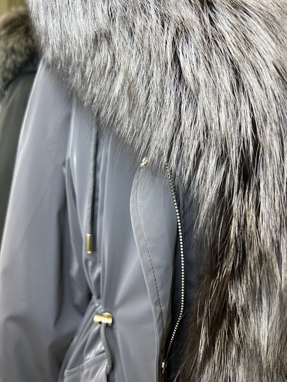 Genuine Silver Fox Fully Lined Hood Rabbit Insulated Parka
