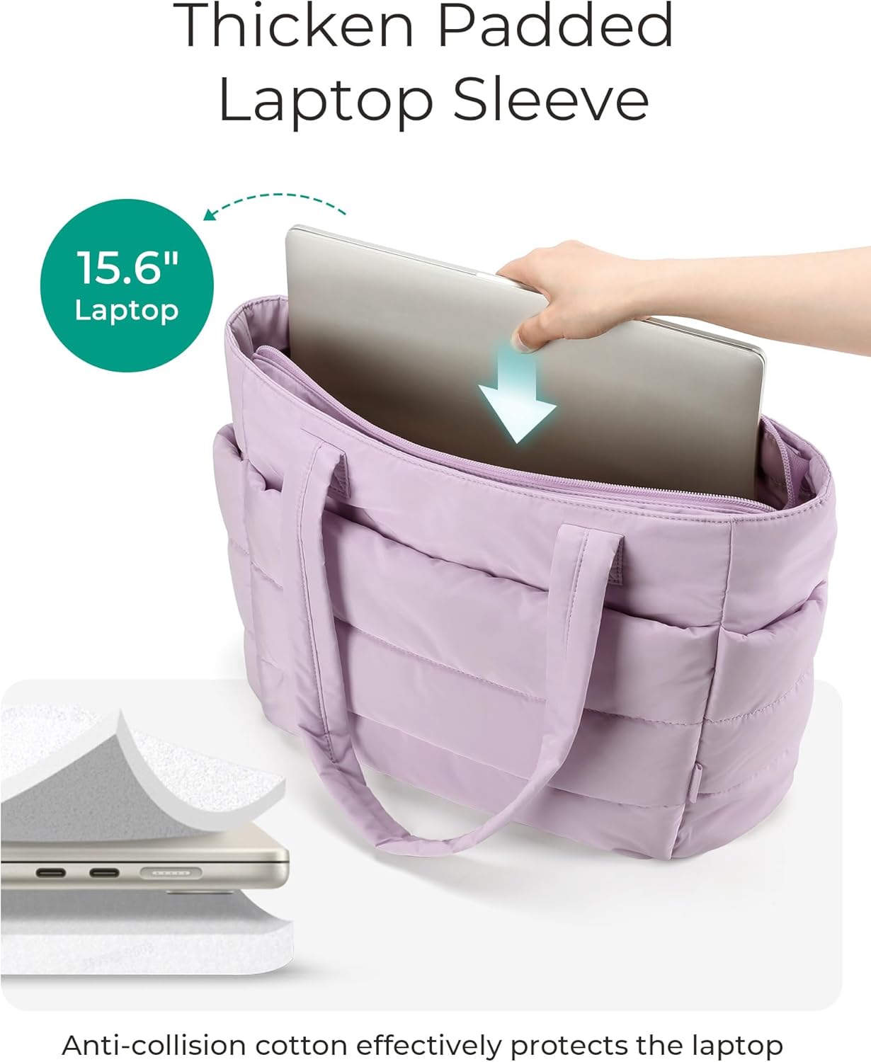 Women's Quilted Tote Bag Lightweight Puffy Shoulder Bag with Compartments