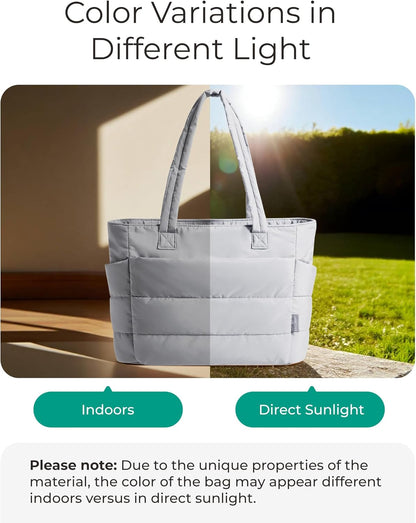 Women's Quilted Tote Bag Lightweight Puffy Shoulder Bag with Compartments