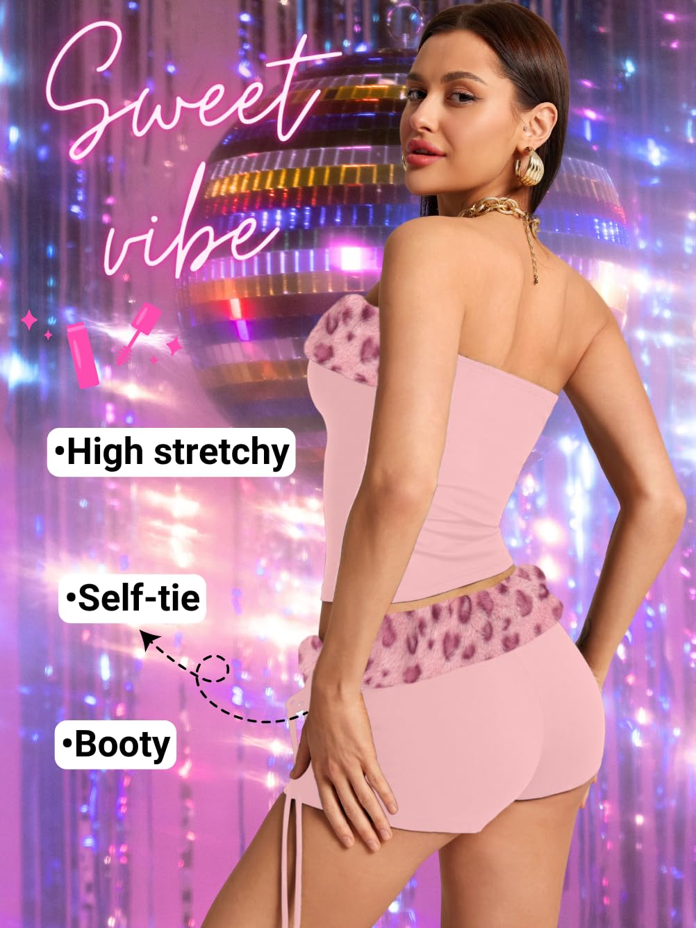 Valentine Leopard Costume - Strapless Crop Top and Low Rise Shorts - Club Going Out Outfit