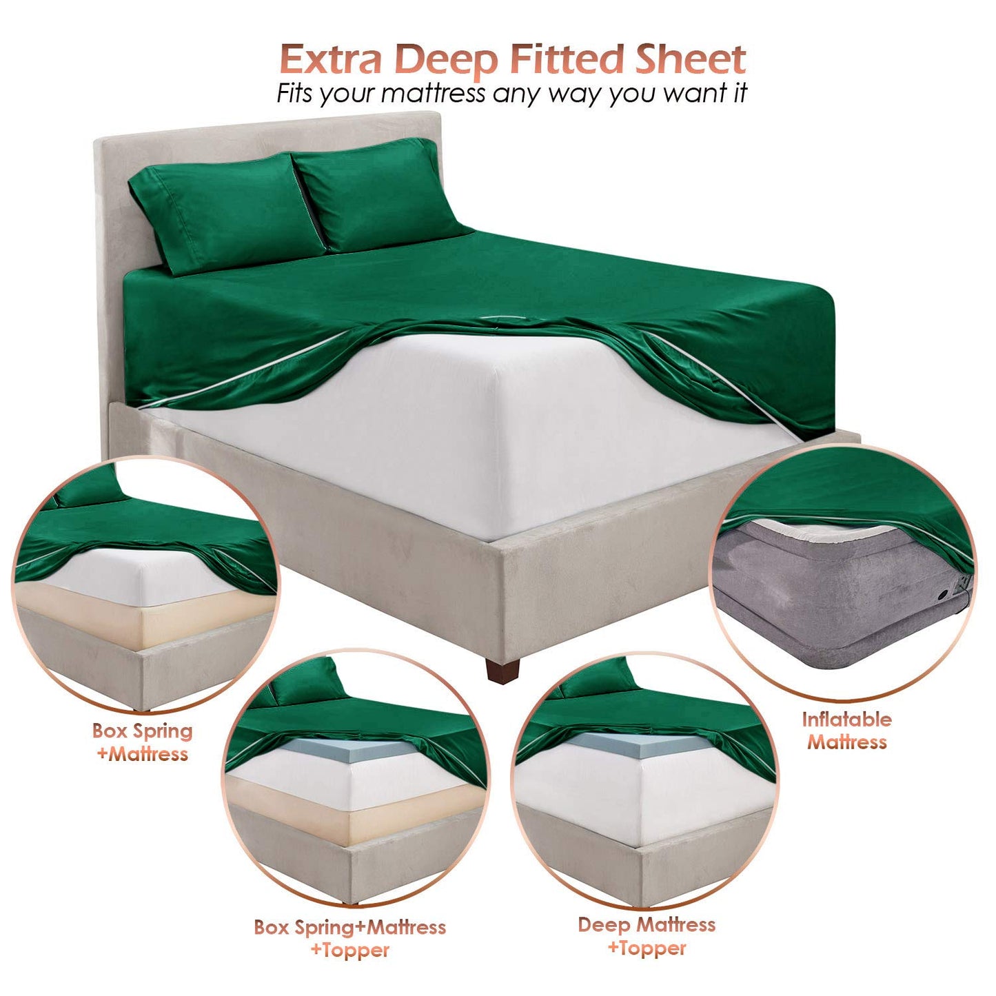 King Size Deep Pocket Sheet Set 6 Piece - Extra Deep Fitted Sheets 18-24 Inch Microfiber Linen