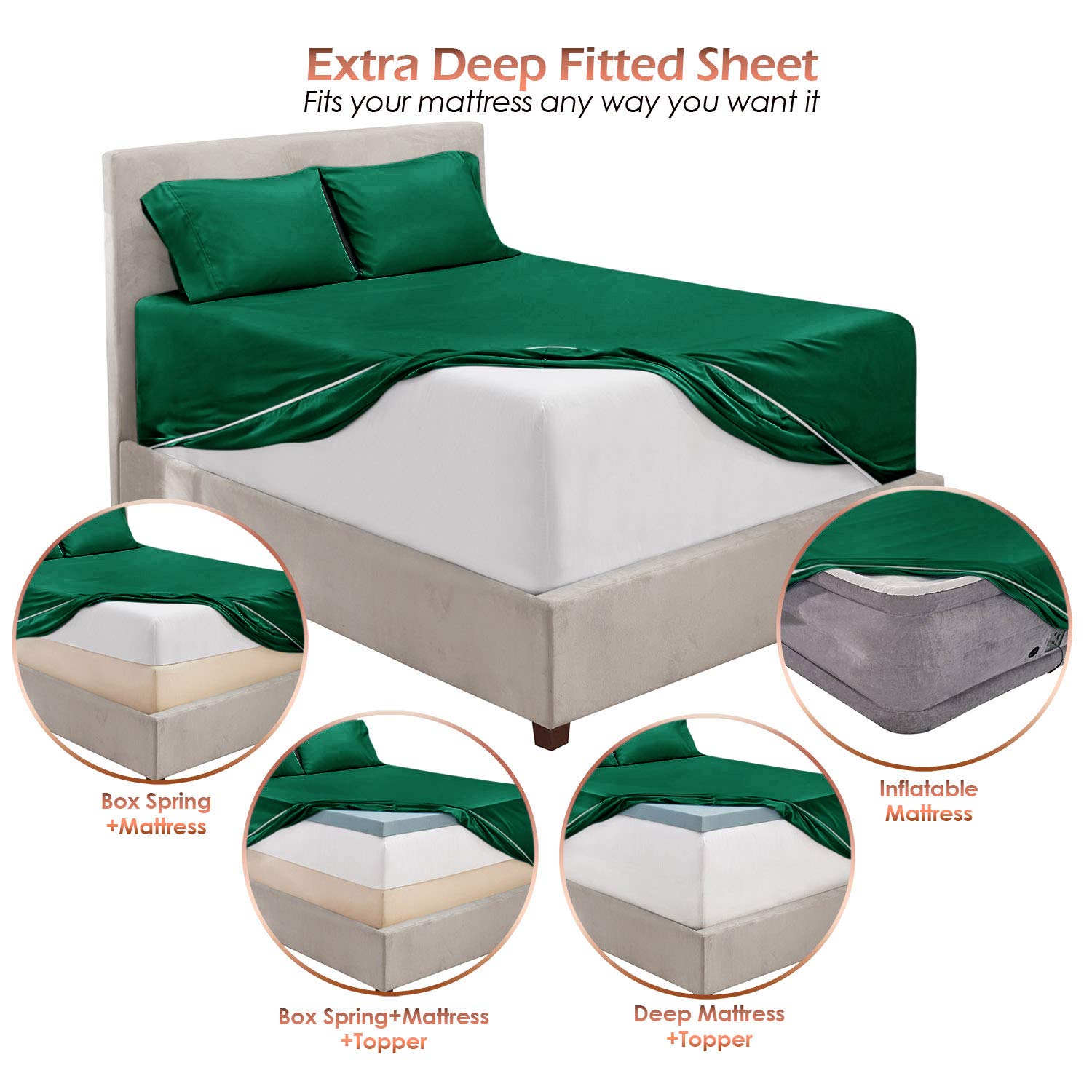 King Size Deep Pocket Sheet Set 6 Piece - Extra Deep Fitted Sheets 18-24 Inch Microfiber Linen