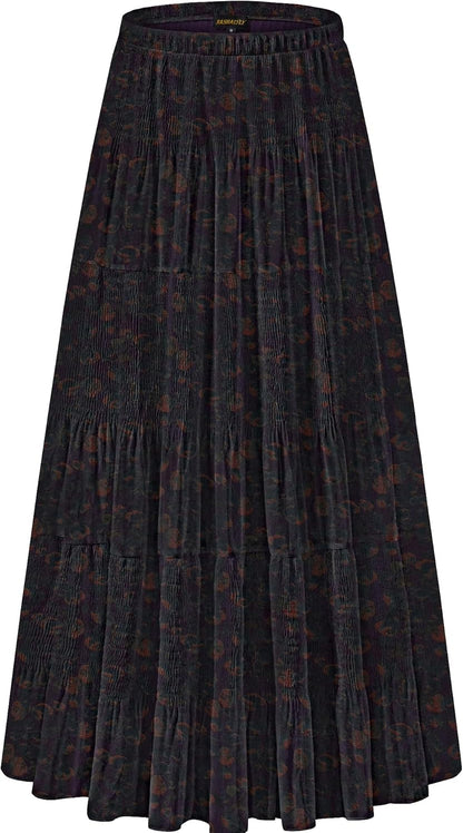Chiffon Maxi Skirt for Women - High Waist Pleated A-Line Flared Long Skirt