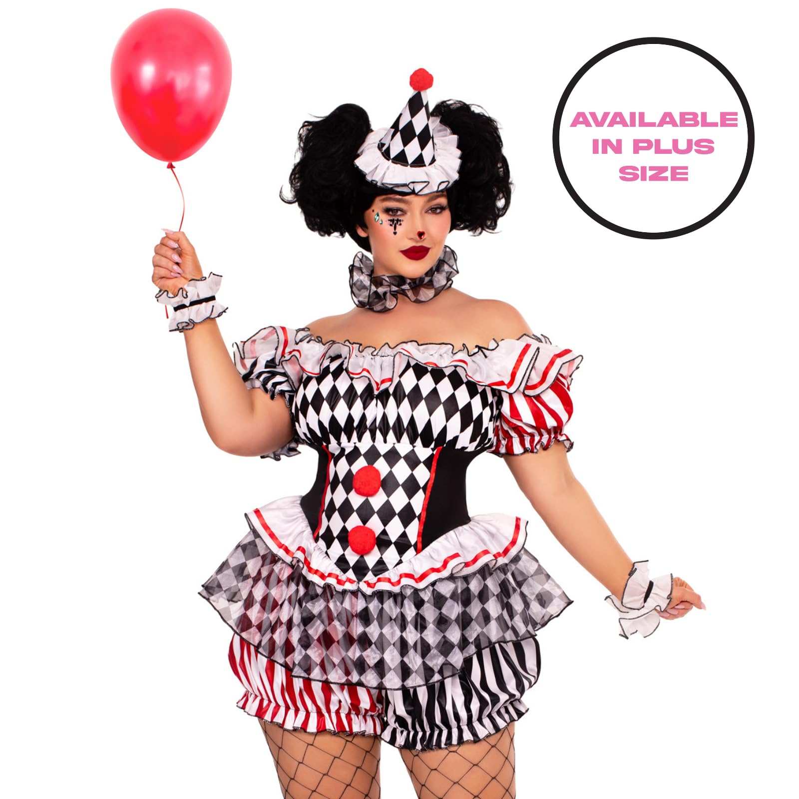 Harlequin Clown Costume for Women - Playful Jester Halloween Outfit with Hat