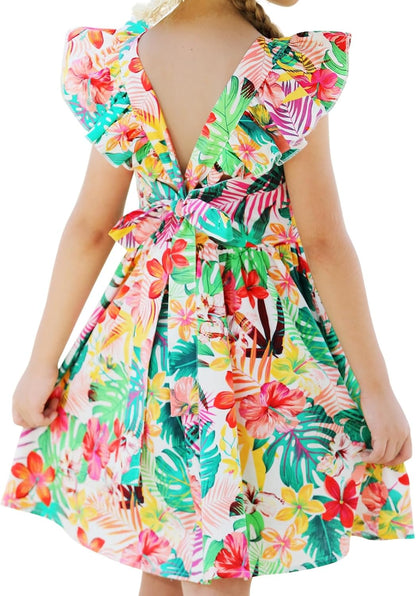Girls Floral Cotton Dress - Sleeveless Summer Dress with Zipper Closure D60