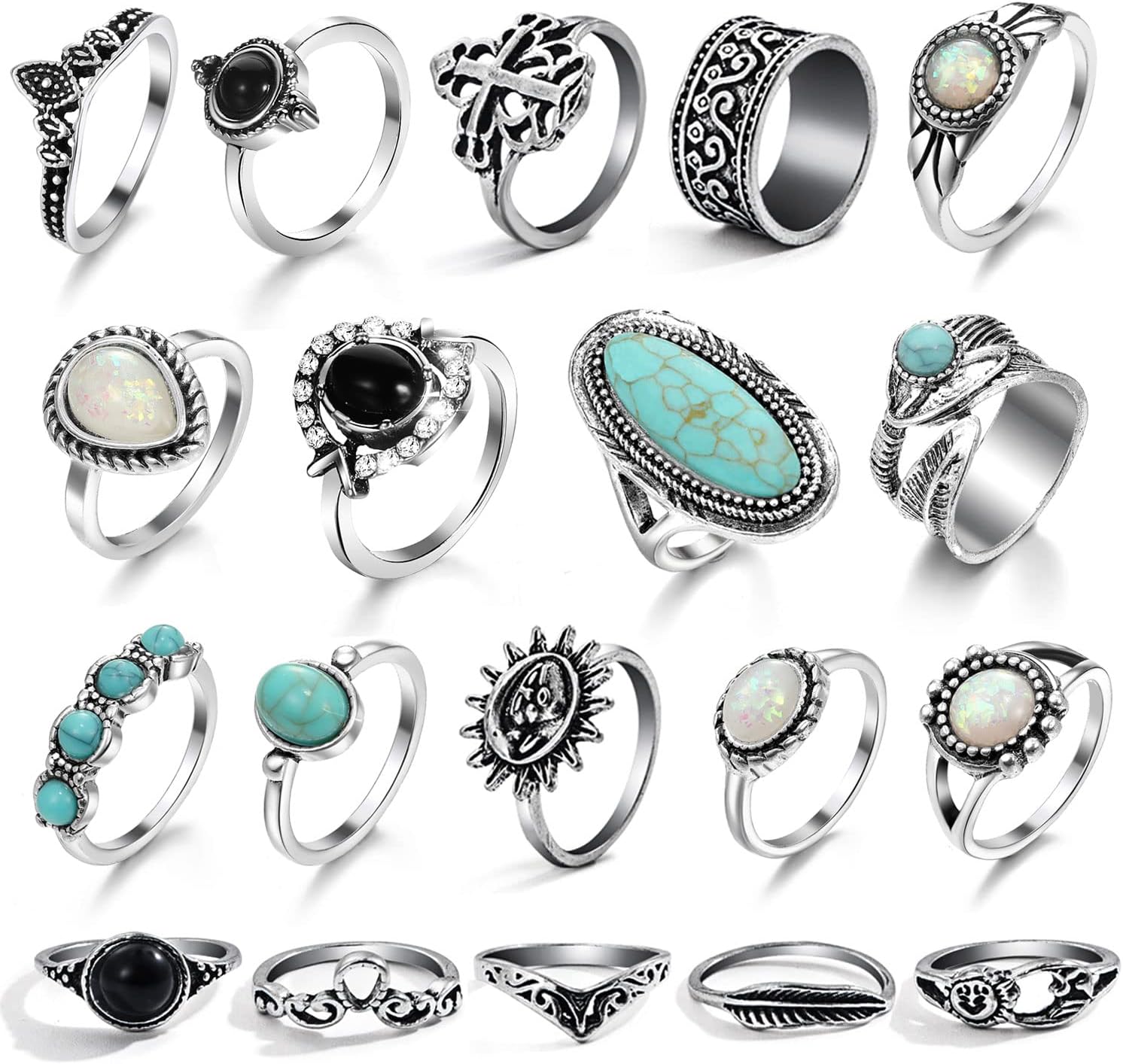 Vintage Silver Knuckle Rings Set 42 Pieces Adjustable Gothic Stackable Rings