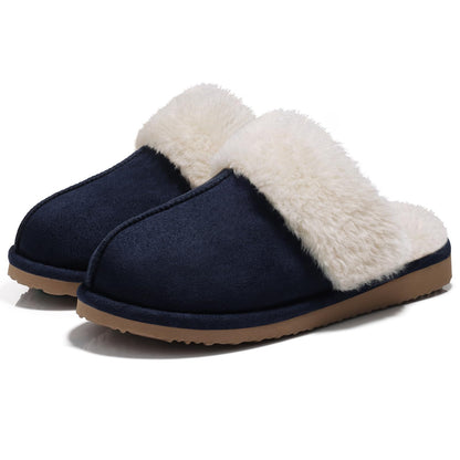 Fuzzy Memory Foam Slippers for Women - Fluffy Winter House Shoes Indoor Outdoor Navy