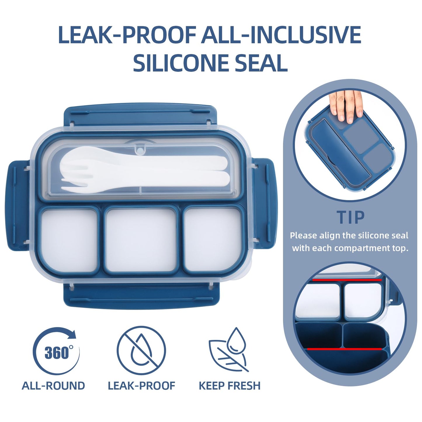 Bento Lunch Box for Kids - 4 Compartment Leak-Proof School Lunch Container with Utensils Purple