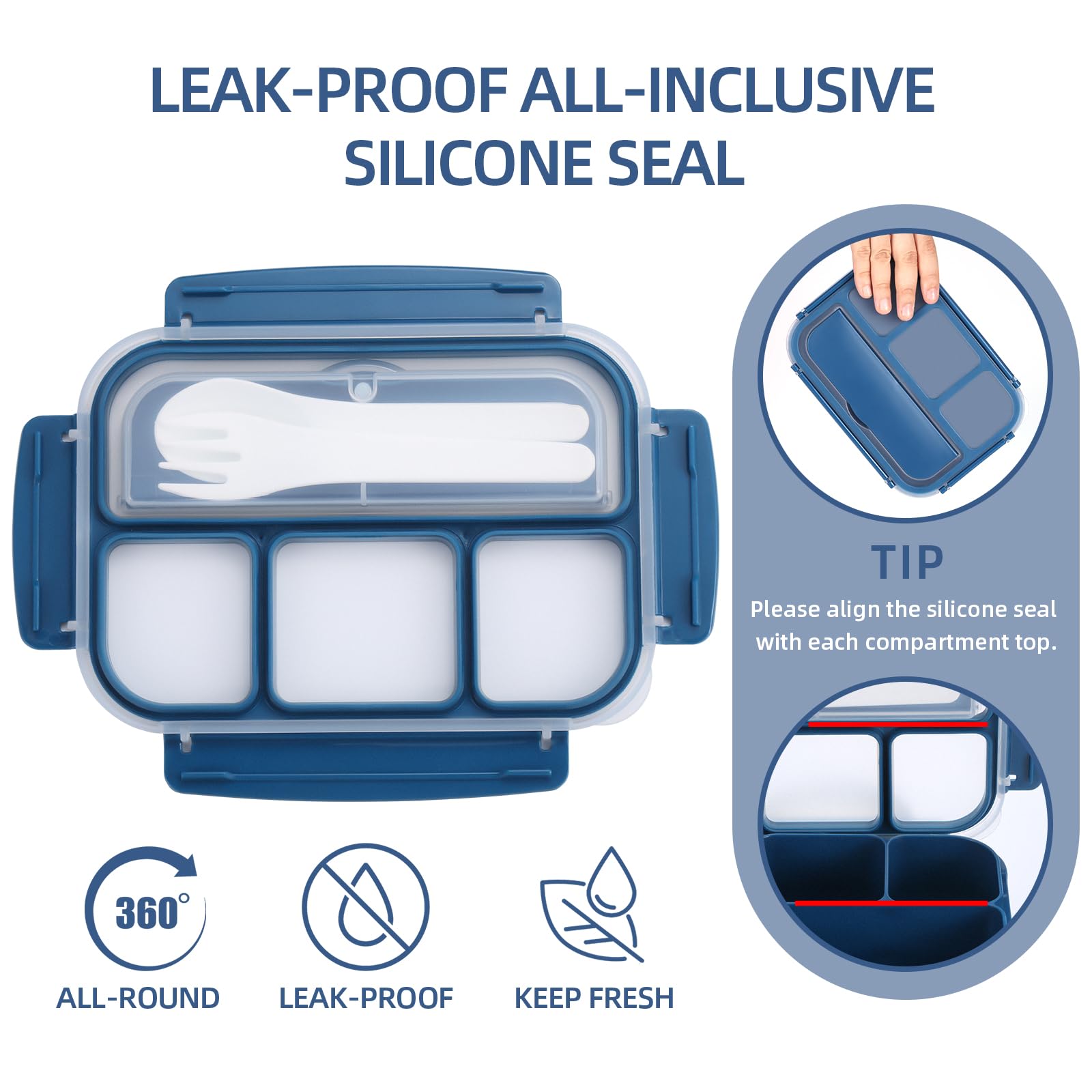 Bento Lunch Box for Kids - 4 Compartment Leak-Proof School Lunch Container with Utensils Purple