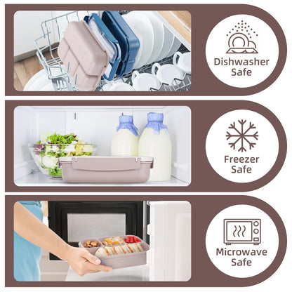 Bento Lunch Box for Kids - 4 Compartment Leak-Proof School Lunch Container with Utensils Purple