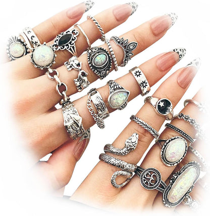 Vintage Silver Knuckle Rings Set 42 Pieces Adjustable Gothic Stackable Rings