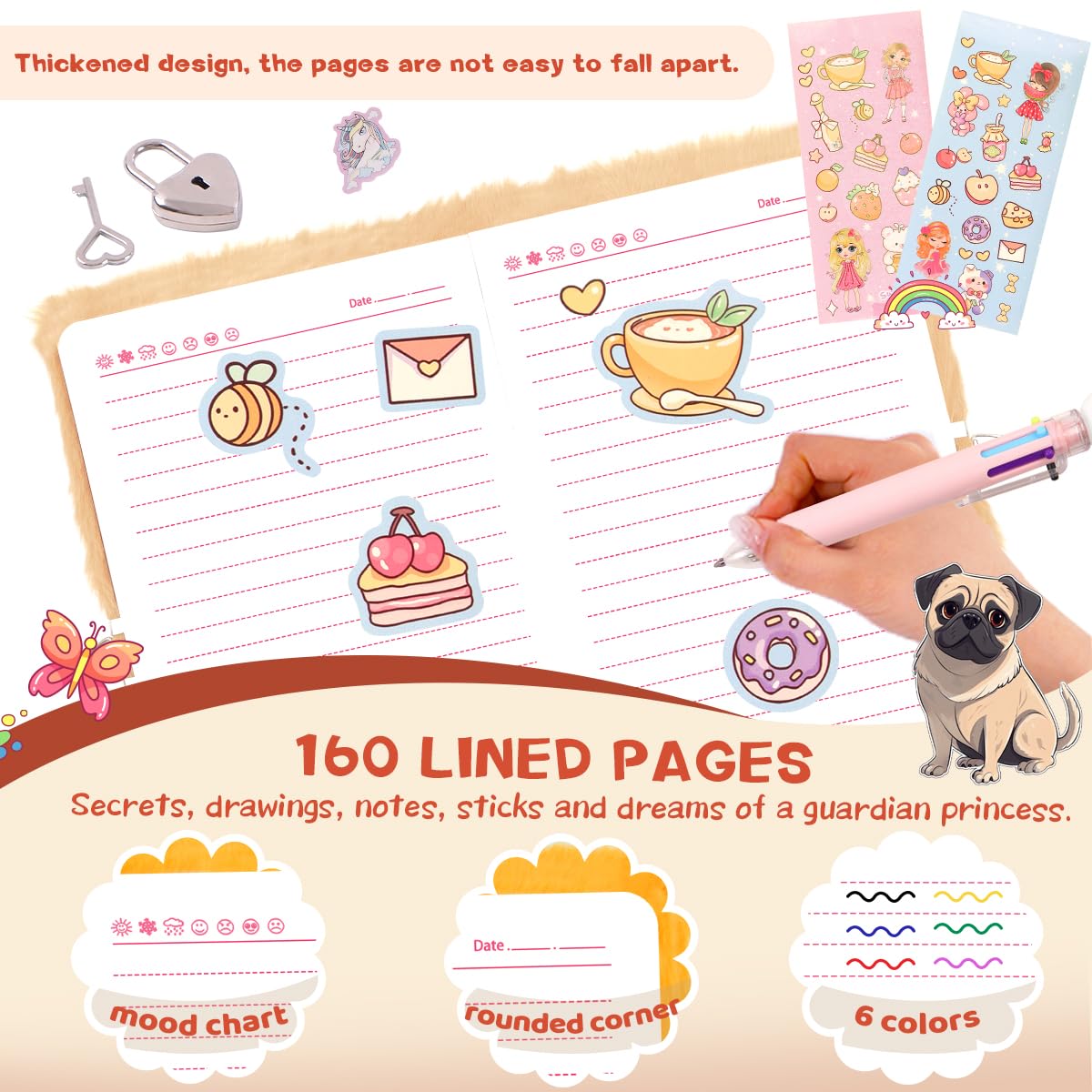 Girls Heart Diary with Lock and Keys - Cute Plush Secret Journal Notebook Gift Ages 6-8