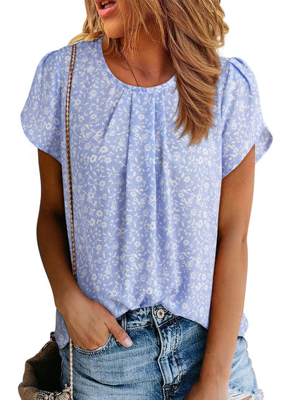 Polyester Blouses - Women's Chiffon Blouse Short Sleeve Pleated Top with Keyhole Back Detail