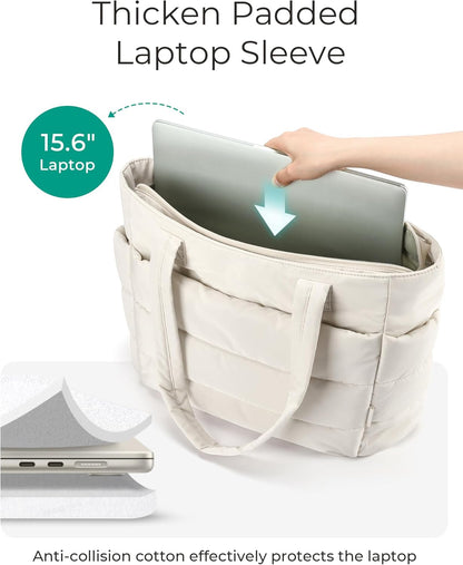 Women's Quilted Tote Bag Lightweight Puffy Shoulder Bag with Compartments