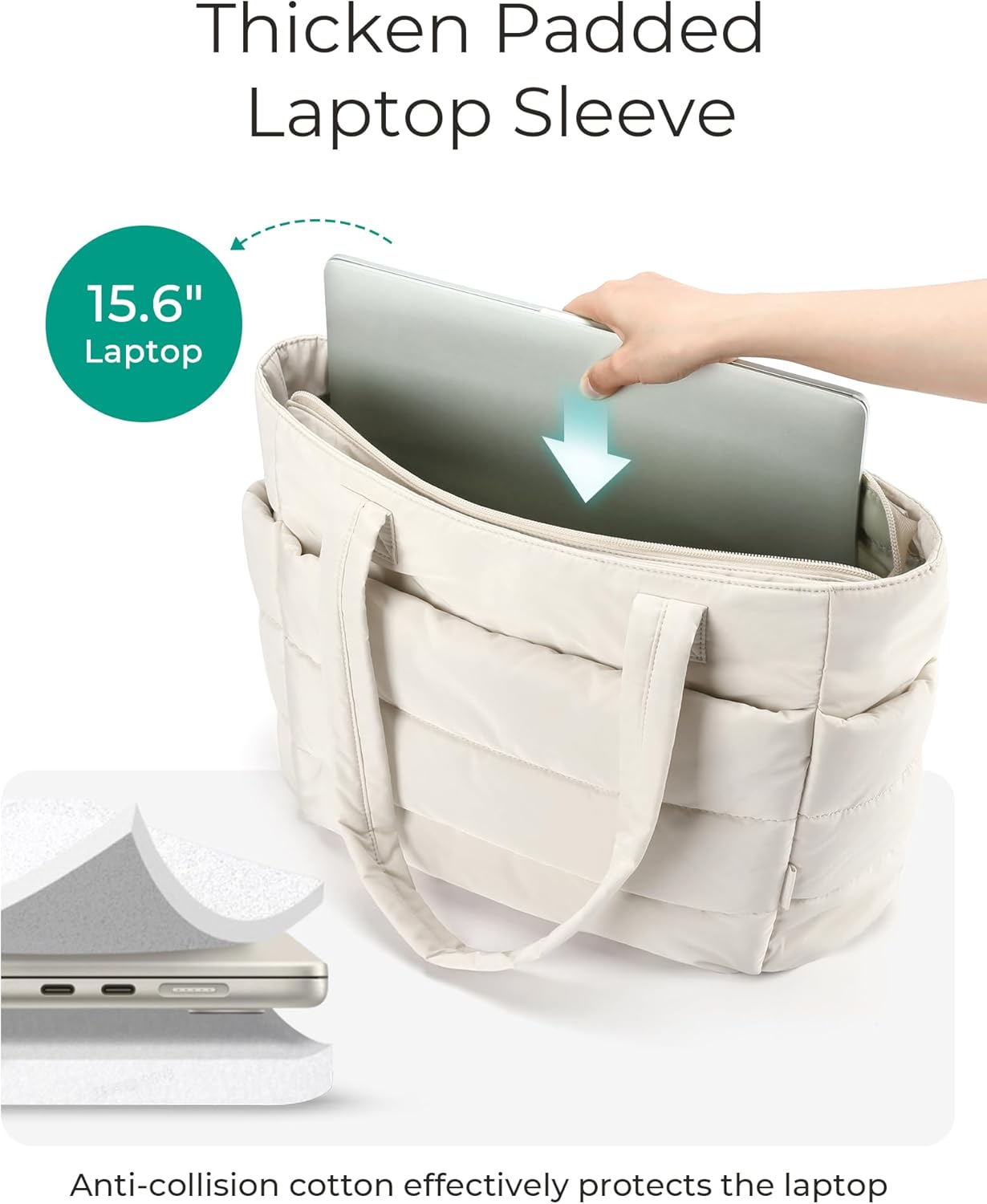 Women's Quilted Tote Bag Lightweight Puffy Shoulder Bag with Compartments