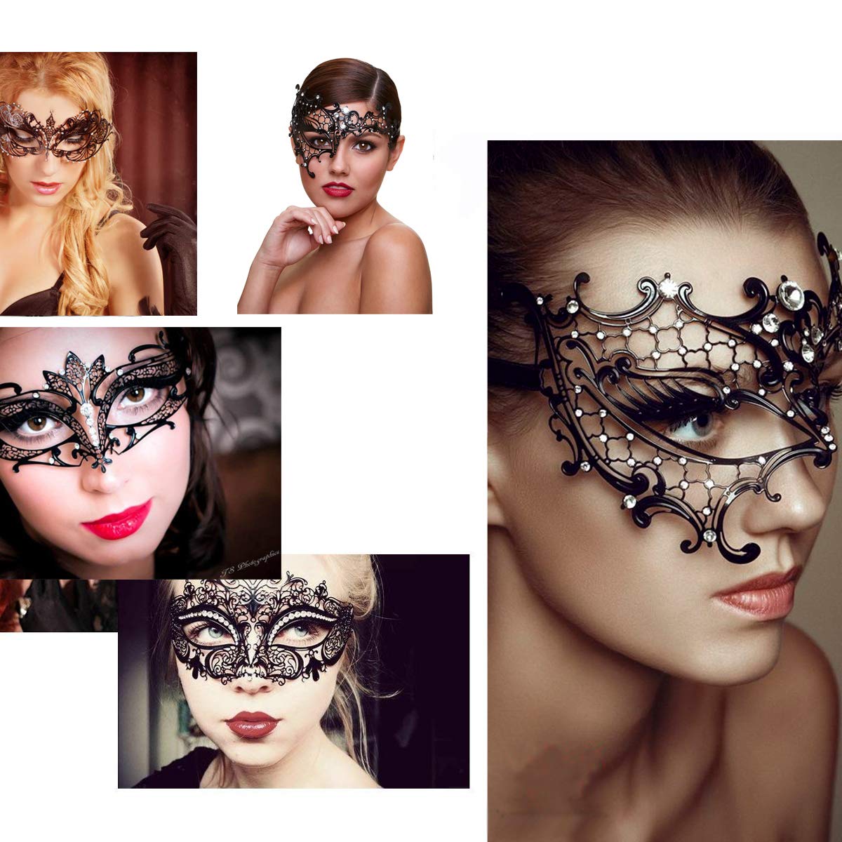 Rhinestone Metal Masquerade Mask for Women - Venetian Party Mask - Elegant Prom Ball Costume Accessory