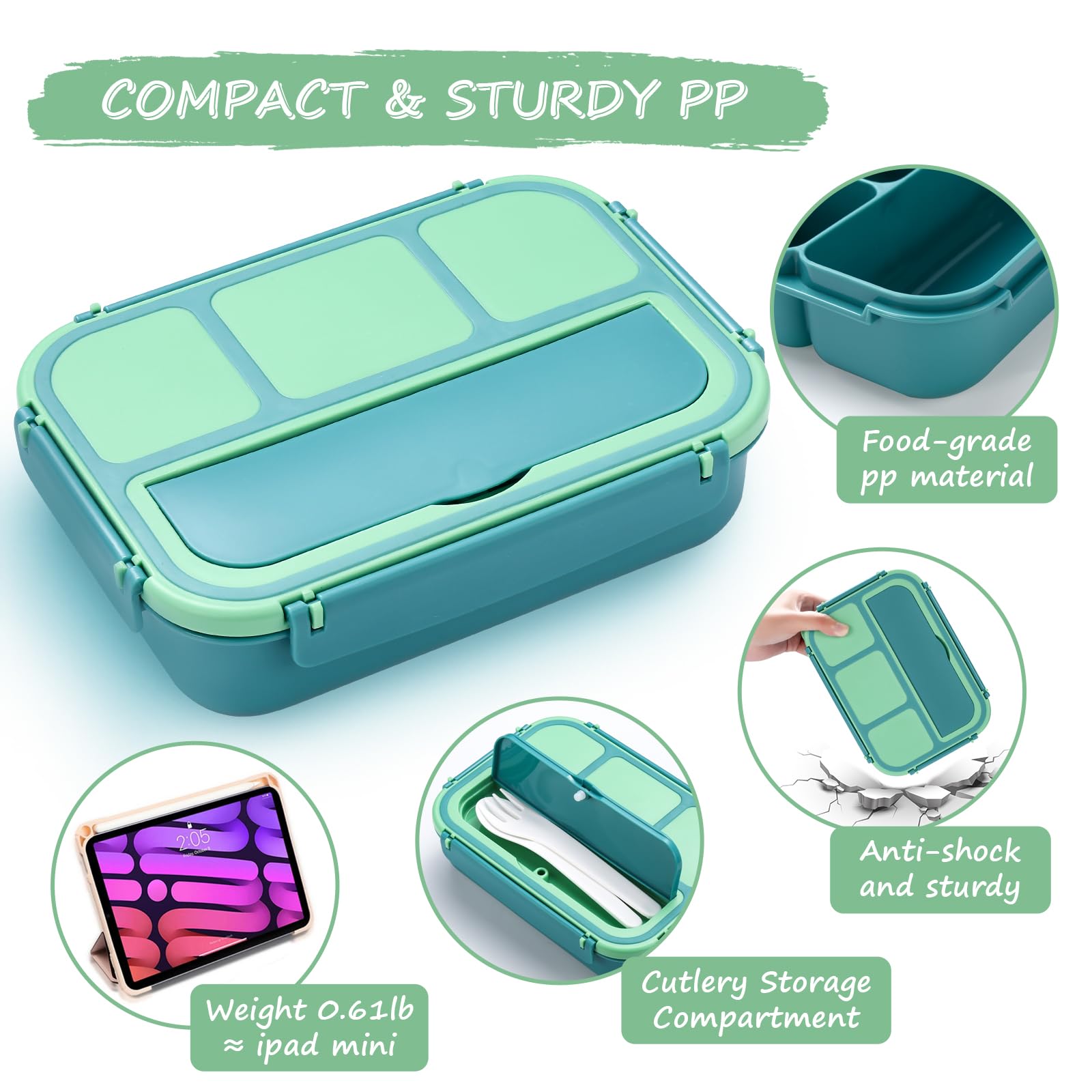 Bento Lunch Box for Kids - 4 Compartment Leak-Proof School Lunch Container with Utensils Purple