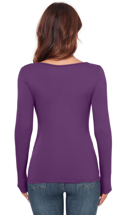 Women's Scoop Neck Long Sleeve Top - Slim Fit Thermal Blouse Basic Layer Shirt