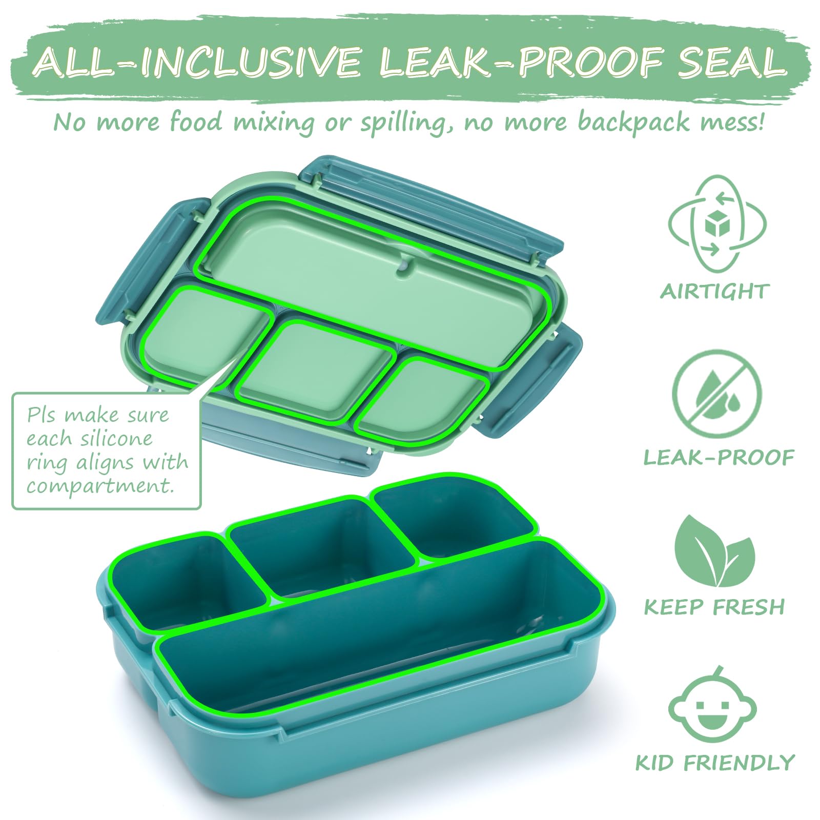 Bento Lunch Box for Kids - 4 Compartment Leak-Proof School Lunch Container with Utensils Purple