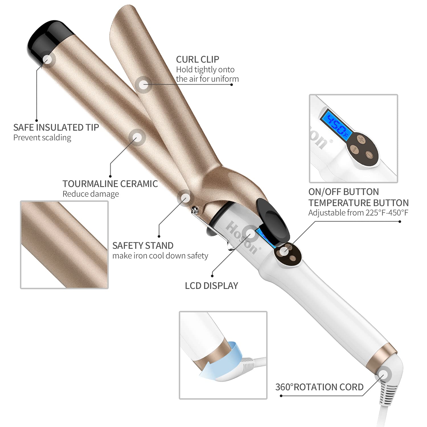 Professional Ceramic Tourmaline Curling Iron 3/4 Inch - Hair Curler with Heat Protection