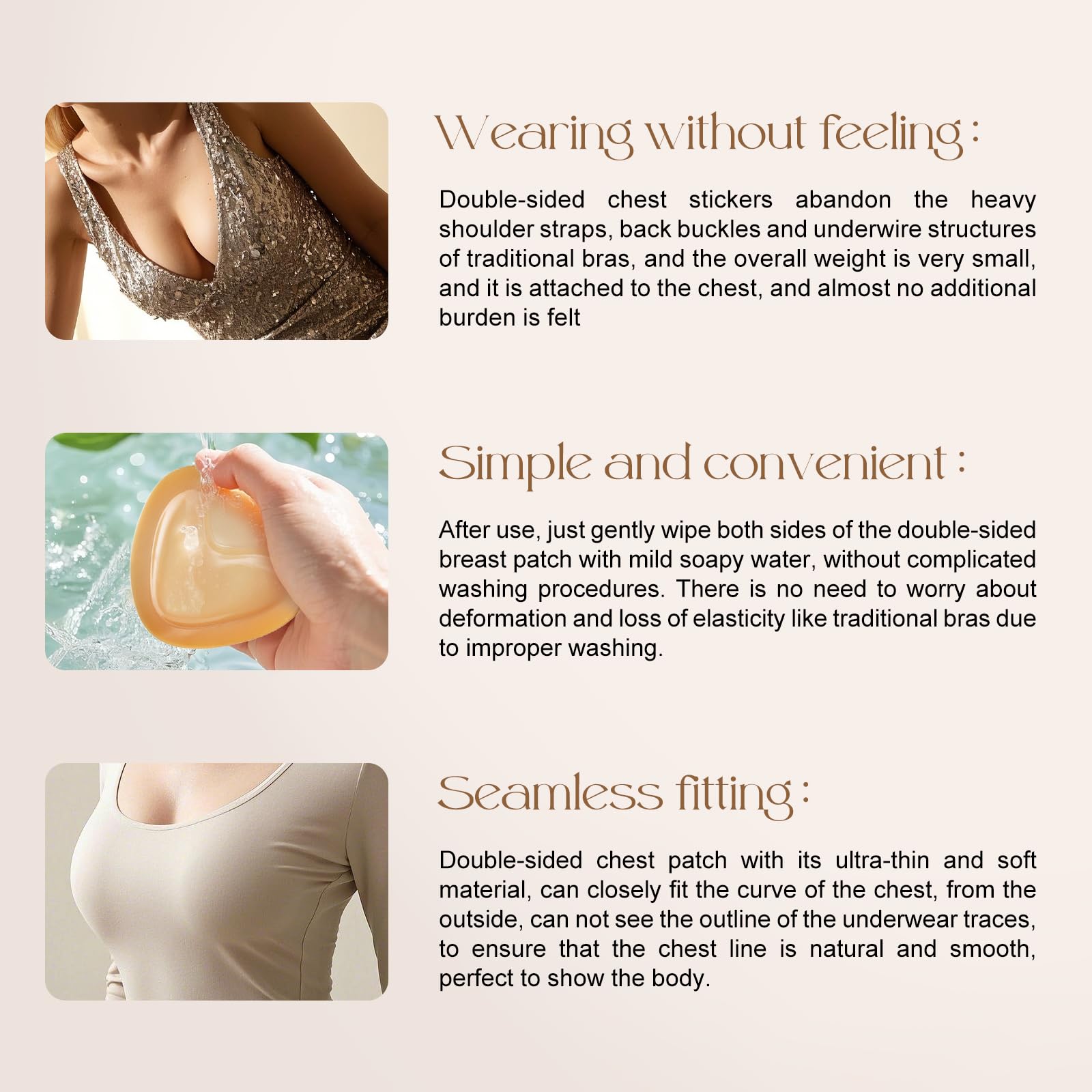 Reusable Silicone Bra Inserts - Double Sided Adhesive Push Up Pads for Bikini & Sports Bra