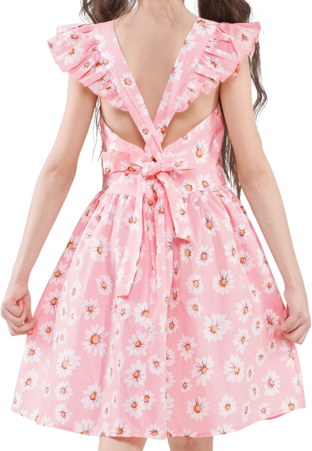 Girls Floral Cotton Dress - Sleeveless Summer Dress with Zipper Closure D37