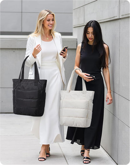 Women's Quilted Tote Bag Lightweight Puffy Shoulder Bag with Compartments