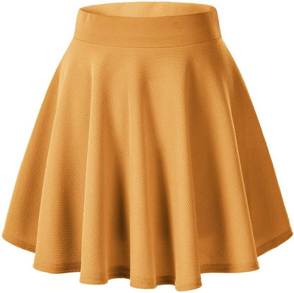 Women Flared Mini Skater Skirt - Stretchy A-Line Circle Skirt Turmeric