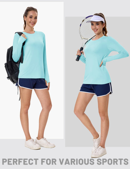 Women's UPF 80+ Long Sleeve Rash Guard - Quick Dry Athletic Shirt with Thumb Holes