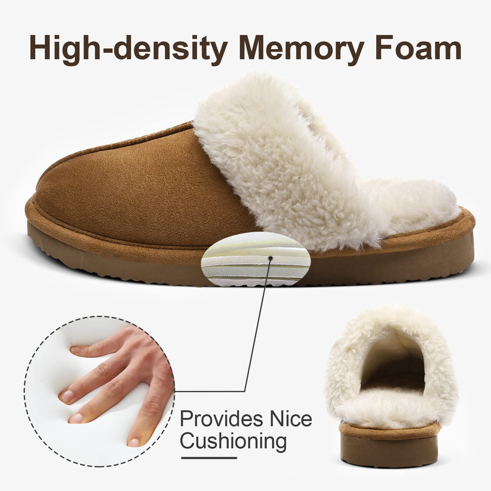 Fuzzy Memory Foam Slippers for Women - Fluffy Winter House Shoes Indoor Outdoor