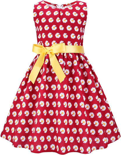 Girls Floral Cotton Dress - Sleeveless Summer Dress with Zipper Closure 9-10 Years E50