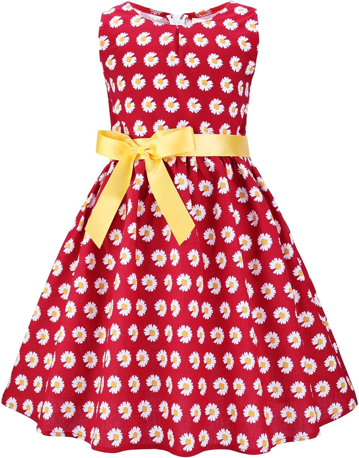 Girls Floral Cotton Dress - Sleeveless Summer Dress with Zipper Closure 9-10 Years E50