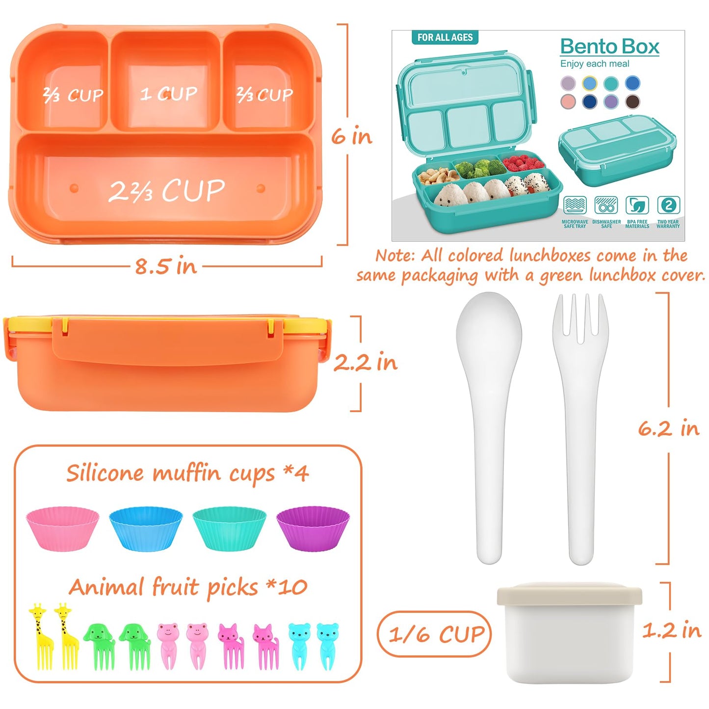 Bento Lunch Box for Kids - 4 Compartment Leak-Proof School Lunch Container with Utensils Purple