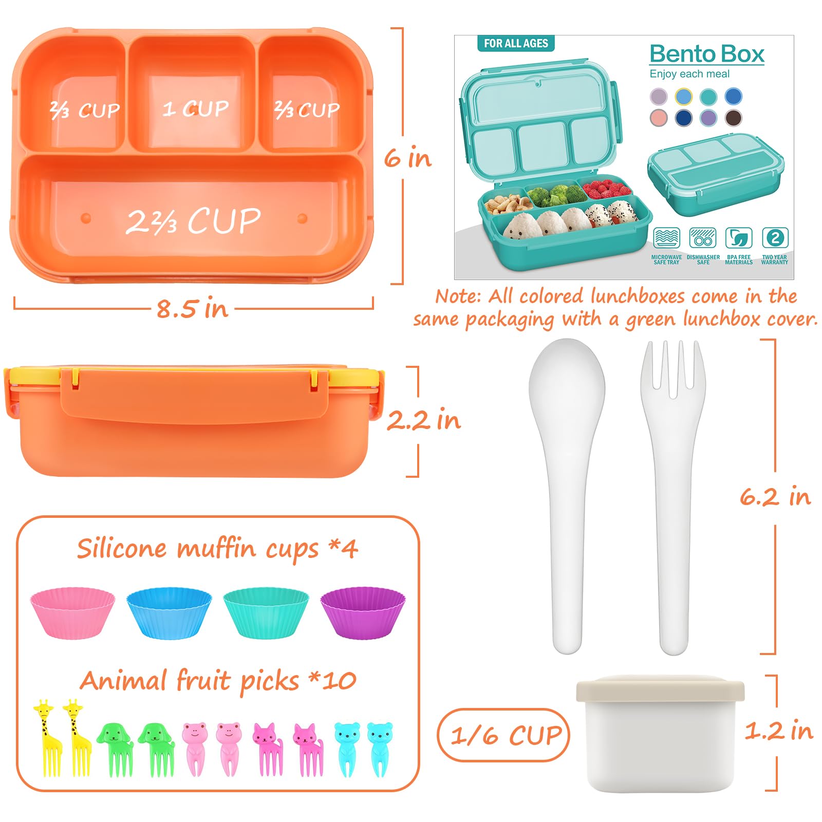 Bento Lunch Box for Kids - 4 Compartment Leak-Proof School Lunch Container with Utensils Purple