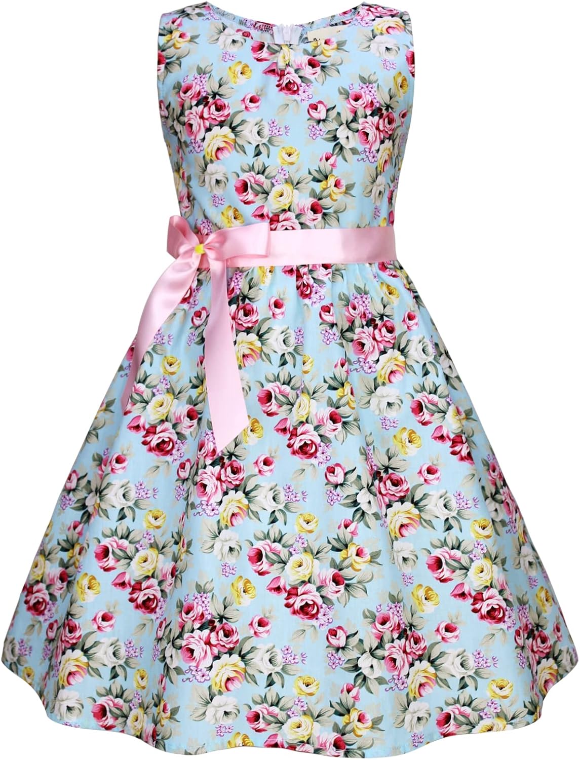 Girls Floral Cotton Dress - Sleeveless Summer Dress with Zipper Closure 9-10 Years E5