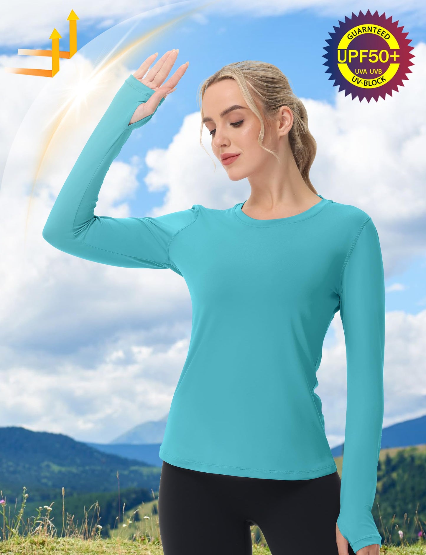 Women's UPF 50+ Sun Protection Long Sleeve Shirt - Athletic Rash Guard with Thumb Holes