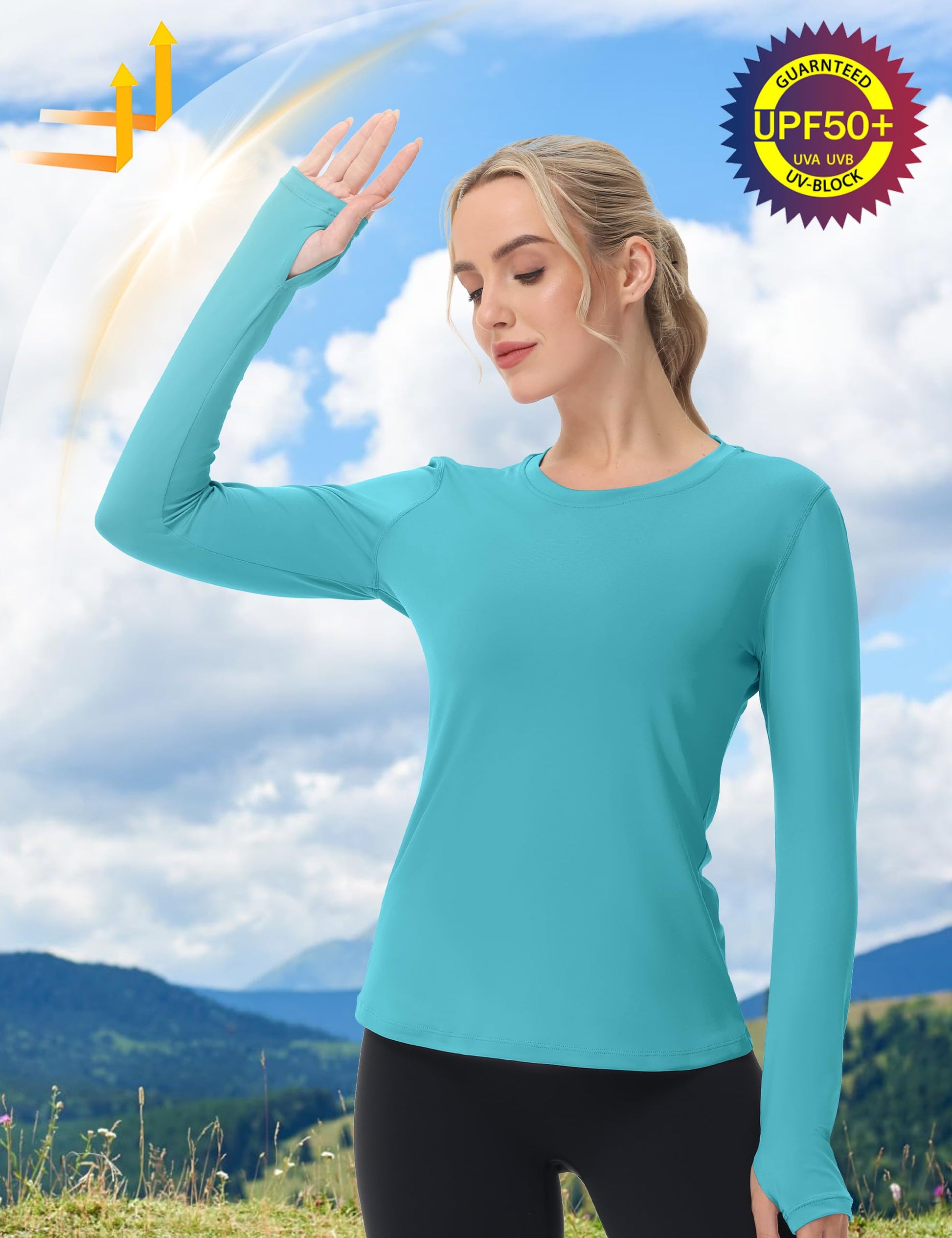 Women's UPF 50+ Sun Protection Long Sleeve Shirt - Athletic Rash Guard with Thumb Holes