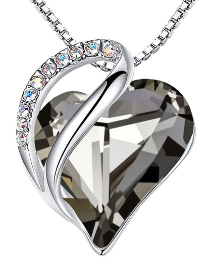 Infinity Love Birthstone Heart Necklace - 18K White Gold Plated Crystal Pendant Gift for Women 13c-Protection-Crystal Black