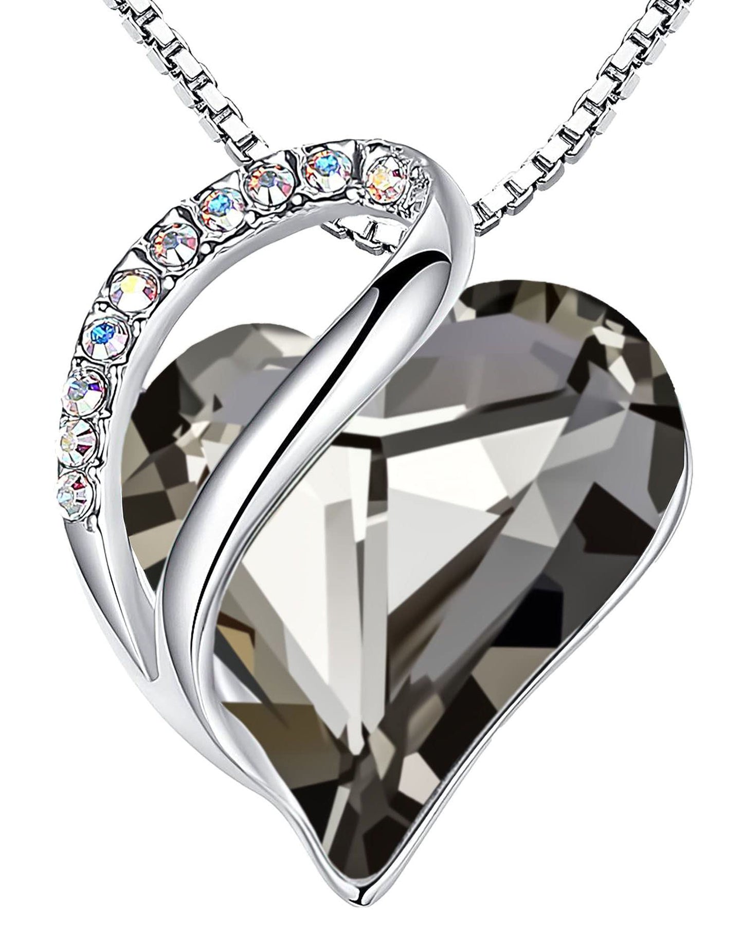 Infinity Love Birthstone Heart Necklace - 18K White Gold Plated Crystal Pendant Gift for Women 13c-Protection-Crystal Black
