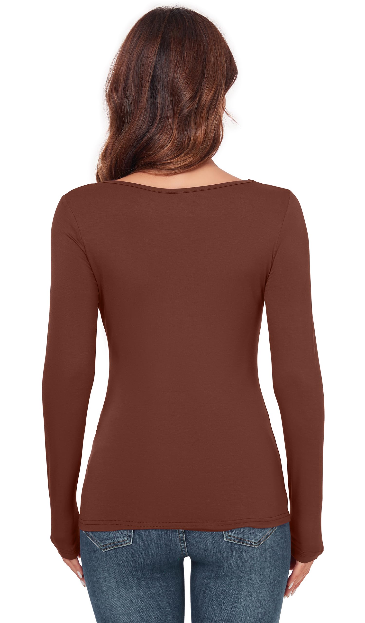 Women's Scoop Neck Long Sleeve Top - Slim Fit Thermal Blouse Basic Layer Shirt