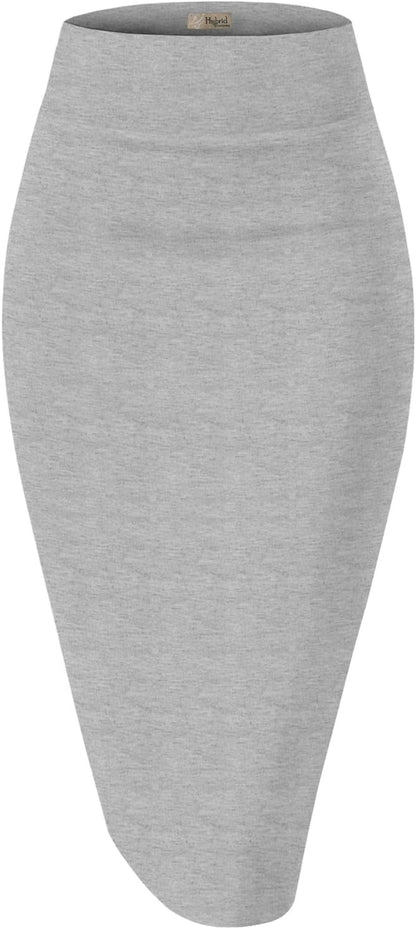 Women's High Waist Pencil Skirt - Premium Stretch Ponte Business Professional Below Knee Grey